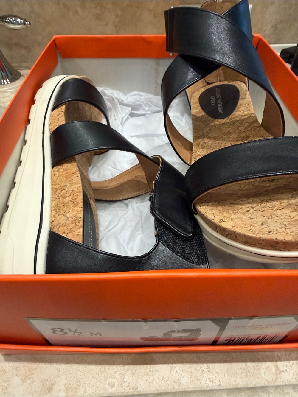 Adrienne Vittadini Black Cork-Insole Platform Sandals